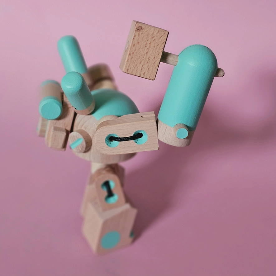 Marcelle/Marcel Jouet robot en bois articulé non genré
