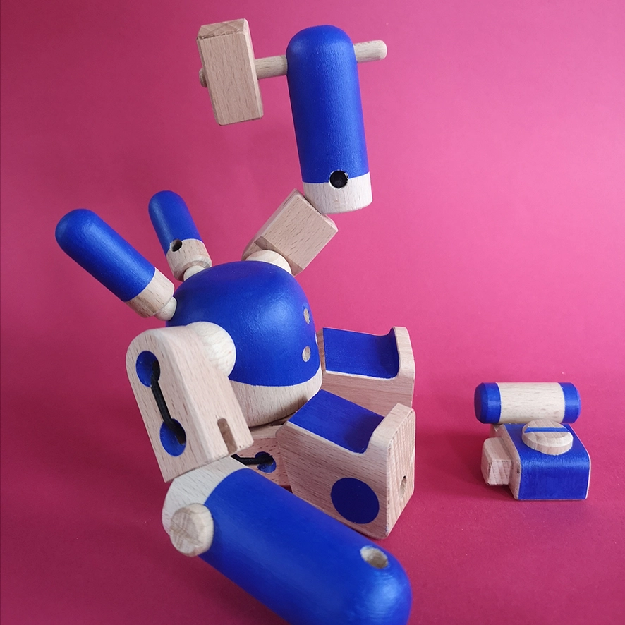 jouet écoresponsable en bois robot Marcel Marcelle